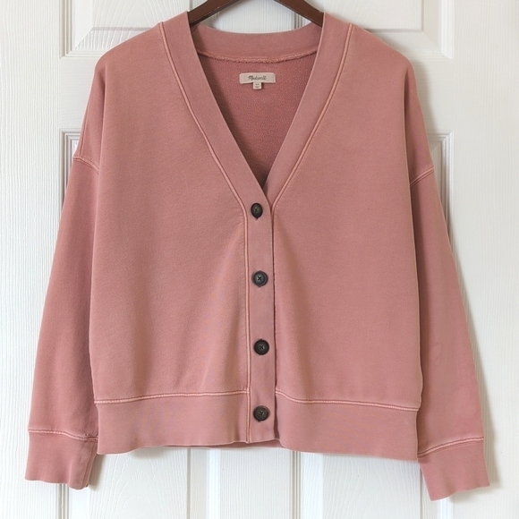 Madewell Sweaters - Madewell Classic (Re)sourced Cotton V-neck Cardigan Sweatshirt Blush Pink XS